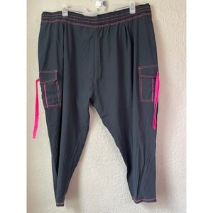 NWOT Zumba XXL Pants Black Hot Pink Cargo‎ Drawstring Activewear Womens